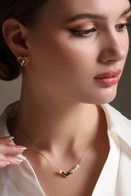 Dusala Gold Plated Pearls Heartfealt Earrings 