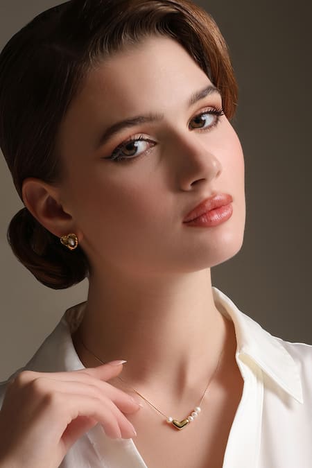 Buy_Dusala_Gold Plated Pearls Heartfealt Earrings _Online_at_Aza_Fashions