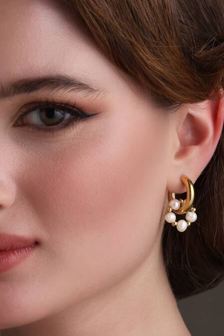 Buy_Dusala_Gold Plated Pearls, Beads Huggie Trend Earrings _Online_at_Aza_Fashions