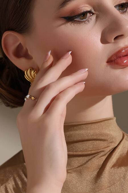 Dusala_Gold Plated Pearls Geometric Flair Earrings _Online_at_Aza_Fashions