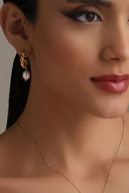 Buy Dusala Gold Plated Pearls Hoop Luxury Earrings Online at Aza Fashions Buy_Dusala_Gold Plated Pearls Hoop Luxury Earrings _Online_at_Aza_Fashions