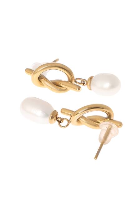 Dusala_Gold Plated Pearls Knot Sophistication Earrings _Online_at_Aza_Fashions