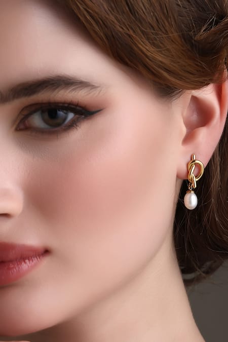 Buy_Dusala_Gold Plated Pearls Knot Sophistication Earrings _Online_at_Aza_Fashions