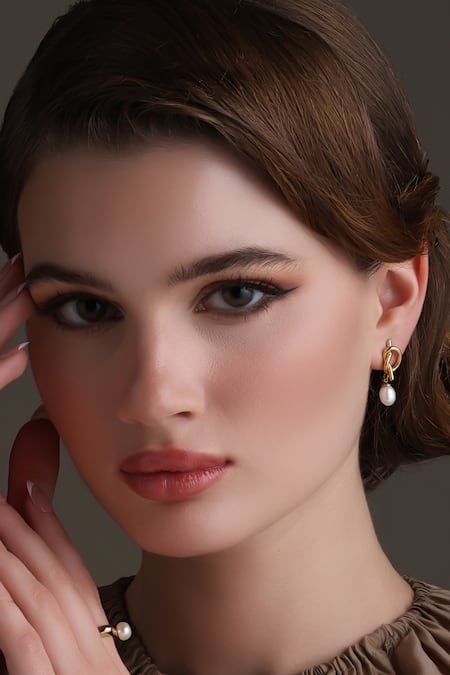 Dusala Gold Plated Pearls Knot Sophistication Earrings 