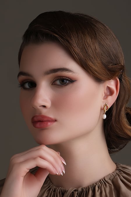Shop_Dusala_Gold Plated Pearls Knot Sophistication Earrings 
