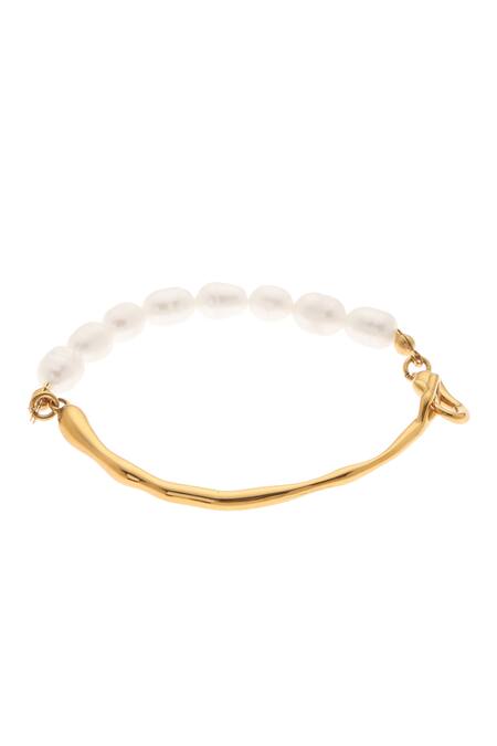 Dusala_Gold Plated Pearls Timeless Bracelet _Online_at_Aza_Fashions