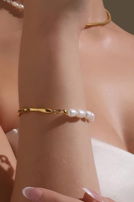 Dusala_Gold Plated Pearls Timeless Bracelet _at_Aza_Fashions