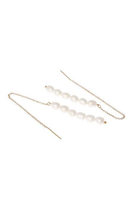 Dusala_Gold Plated Pearls Chain Flair Earrings _Online_at_Aza_Fashions
