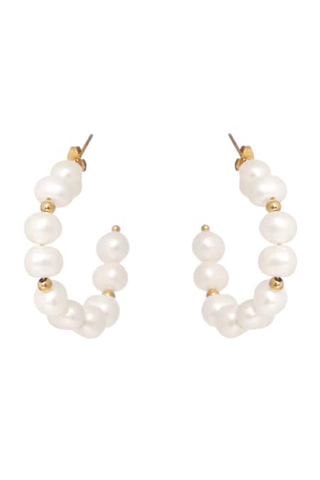 Shop Dusala Gold Plated Pearls Irregular Beauty Earrings at Aza Fashions Shop_Dusala_Gold Plated Pearls Irregular Beauty Earrings _at_Aza_Fashions