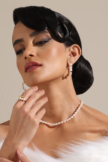 Dusala_Gold Plated Pearls Irregular Beauty Earrings _at_Aza_Fashions