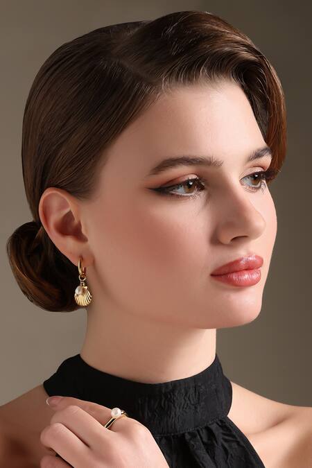 Shop_Dusala_Gold Plated Pearls Ocean Vibe Earrings _Online_at_Aza_Fashions