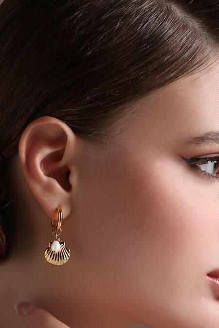 Dusala_Gold Plated Pearls Ocean Vibe Earrings _at_Aza_Fashions