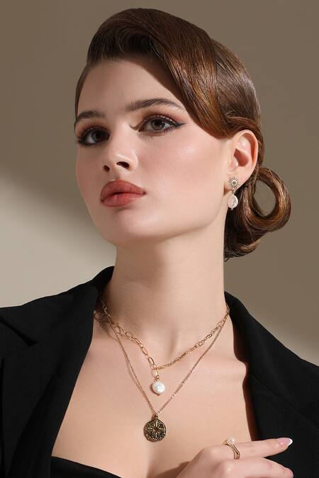 Dusala_Gold Plated Charm Necklace _at_Aza_Fashions