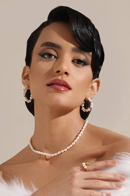 Shop_Dusala_Gold Plated Clavicale Pearl Grace Necklace _Online_at_Aza_Fashions