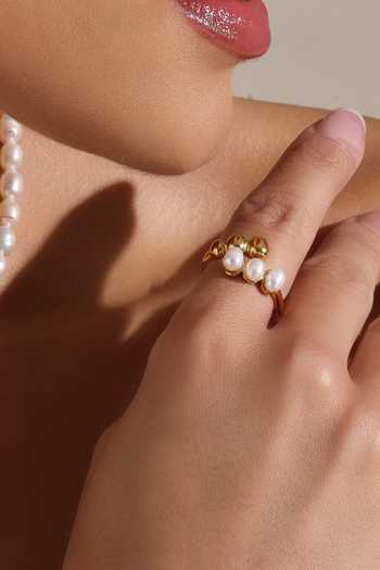Buy_Dusala_Gold Plated Pearls Trendy Ring _Online_at_Aza_Fashions