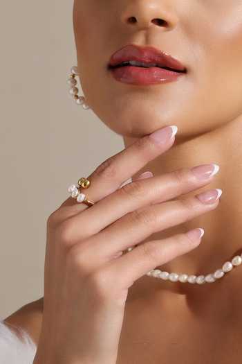 Shop_Dusala_Gold Plated Pearls Trendy Ring _Online_at_Aza_Fashions