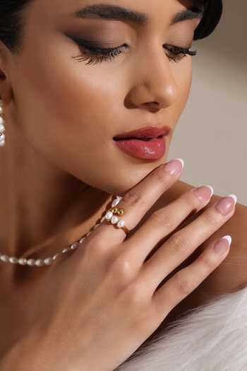 Dusala_Gold Plated Pearls Trendy Ring _at_Aza_Fashions