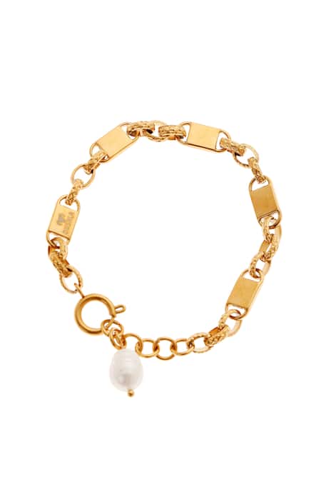Shop_Dusala_Gold Plated Pearls Minimalist Radiance Bracelet _at_Aza_Fashions