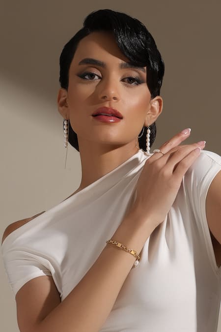 Dusala Gold Plated Pearls Minimalist Radiance Bracelet 