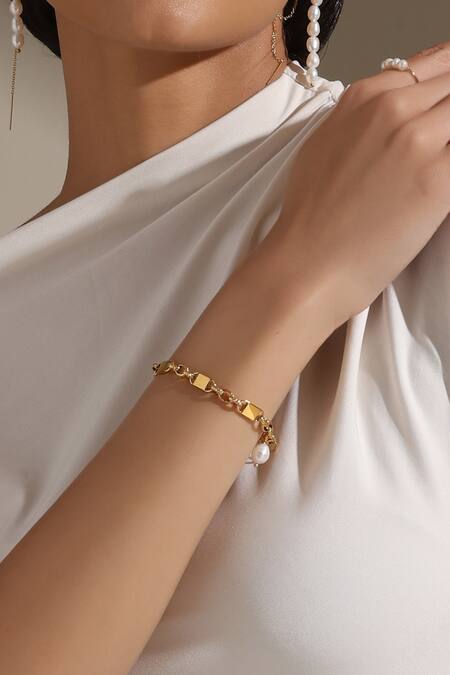 Dusala_Gold Plated Pearls Minimalist Radiance Bracelet _Online_at_Aza_Fashions