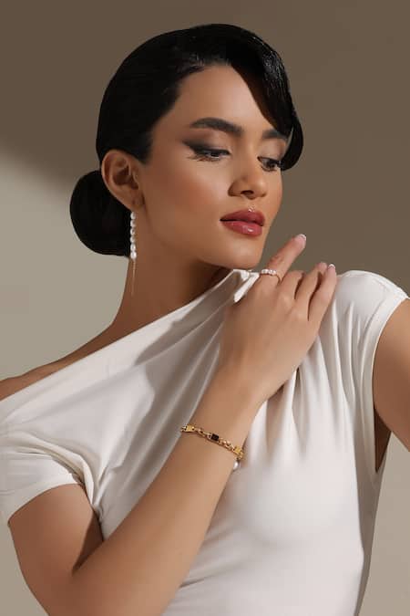 Buy_Dusala_Gold Plated Pearls Minimalist Radiance Bracelet _Online_at_Aza_Fashions