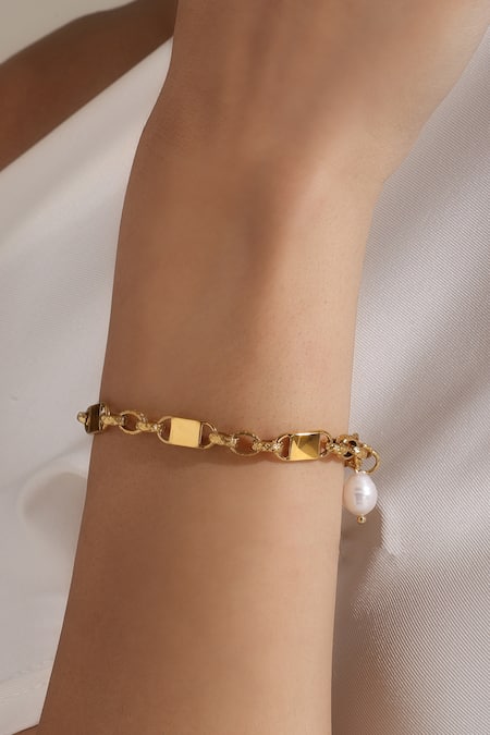 Shop_Dusala_Gold Plated Pearls Minimalist Radiance Bracelet _Online_at_Aza_Fashions