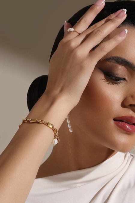 Dusala_Gold Plated Pearls Minimalist Radiance Bracelet _at_Aza_Fashions