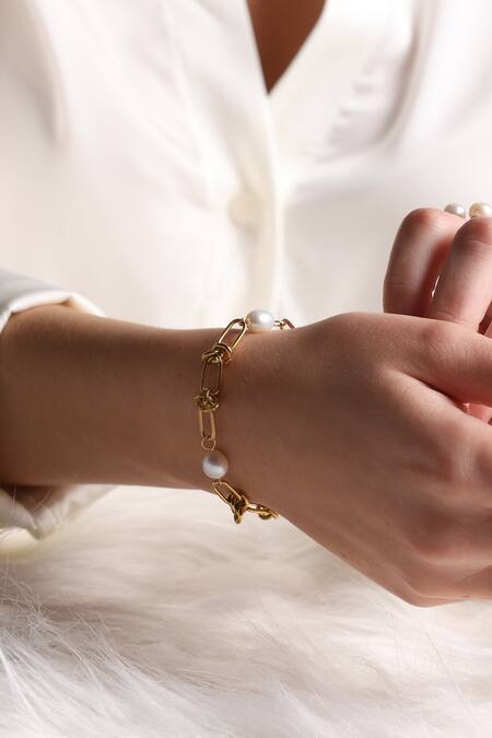 Shop_Dusala_Gold Plated Pearls Versatile Bracelet _Online_at_Aza_Fashions