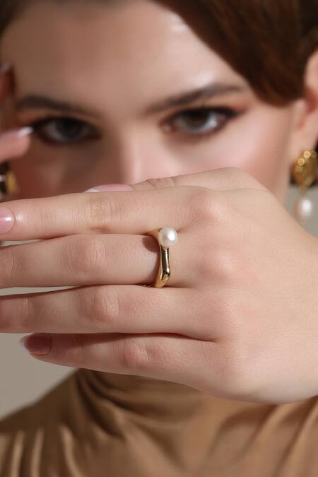 Buy_Dusala_Gold Plated Pearls The Boho Ring _Online_at_Aza_Fashions