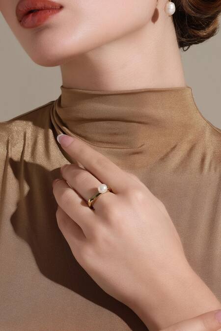Shop_Dusala_Gold Plated Pearls The Boho Ring _Online_at_Aza_Fashions