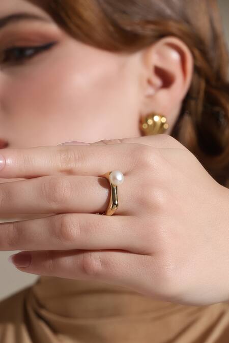 Dusala_Gold Plated Pearls The Boho Ring _at_Aza_Fashions