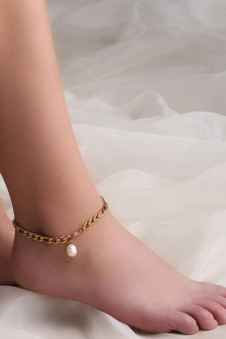 Dusala Gold Plated Imitation Gemstones Pearl Anklet at Aza Fashions Dusala_Gold Plated Imitation Gemstones Pearl Anklet _at_Aza_Fashions
