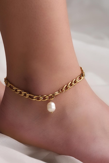 Buy Dusala Gold Plated Imitation Gemstones Pearl Anklet Buy_Dusala_Gold Plated Imitation Gemstones Pearl Anklet
