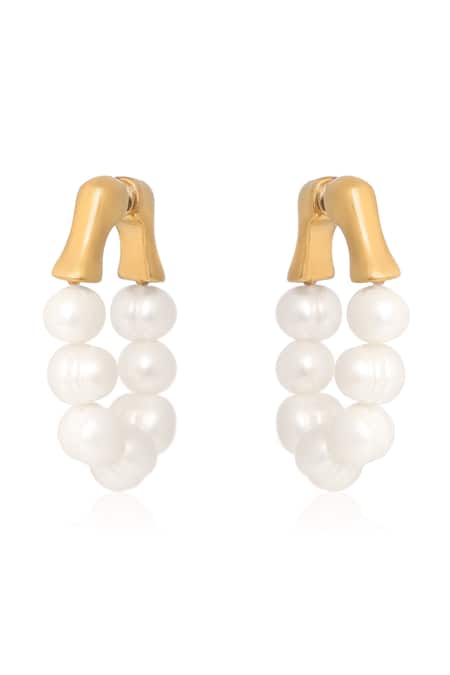 Shop Dusala Gold Plated Pearls On Earrings at Aza Fashions Shop_Dusala_Gold Plated Pearls On Earrings _at_Aza_Fashions