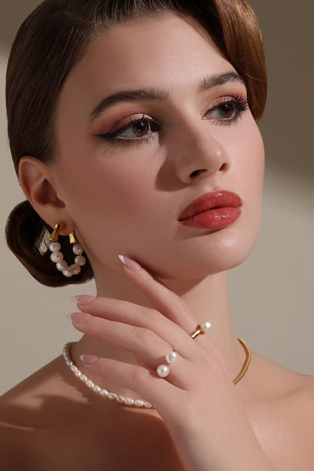 Dusala Gold Plated Pearls On Earrings at Aza Fashions Dusala_Gold Plated Pearls On Earrings _at_Aza_Fashions