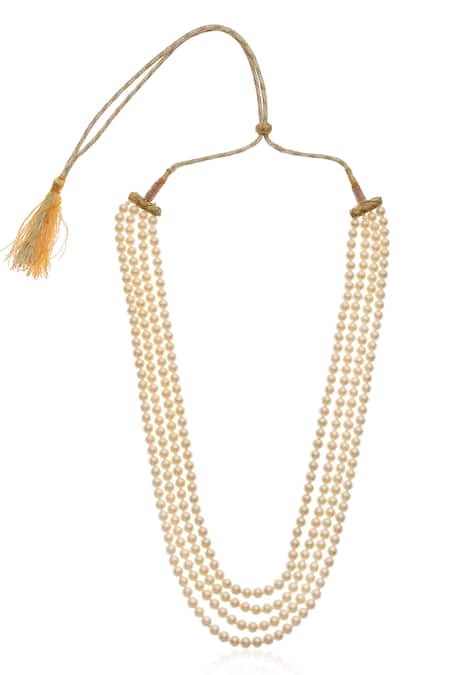 Shop Dusala Silver Plated 4 Strand Mala Necklace at Aza Fashions Shop_Dusala_Silver Plated 4 Strand Mala Necklace _at_Aza_Fashions