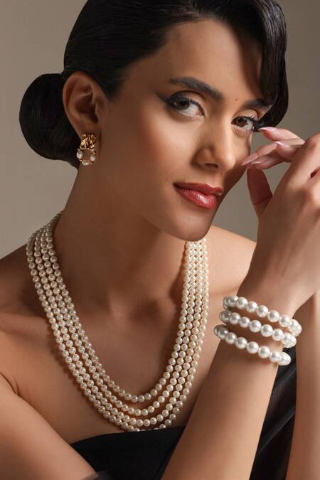 Shop Dusala Silver Plated 4 Strand Mala Necklace Online at Aza Fashions Shop_Dusala_Silver Plated 4 Strand Mala Necklace _Online_at_Aza_Fashions