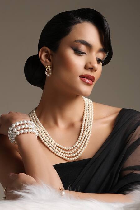 Dusala Silver Plated 4 Strand Mala Necklace at Aza Fashions Dusala_Silver Plated 4 Strand Mala Necklace _at_Aza_Fashions