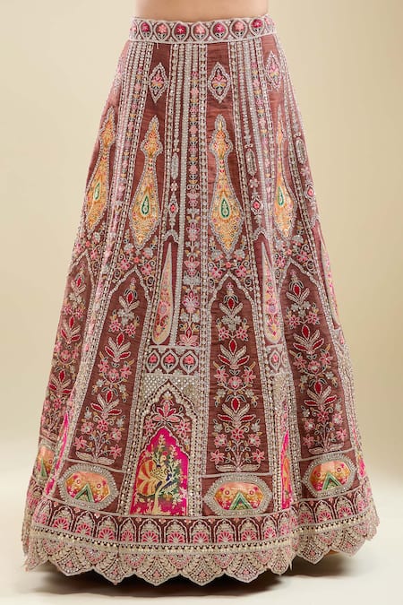 Samyukta Singhania_Brown Net Embroidery V-neck Lehenga Set _at_Aza_Fashions