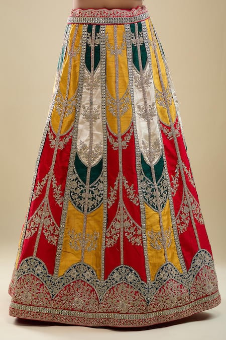 Buy_Samyukta Singhania_Multi Color Silk, Net Embroidery V-neck Paisley Lehenga Set 