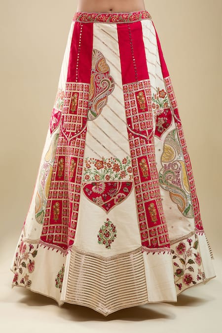 Shop_Samyukta Singhania_Ivory Net Embroidery V-neck Lehenga Set 