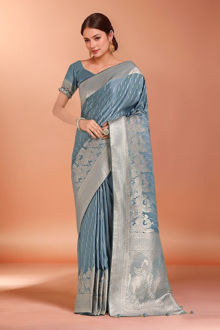 Samyukta Singhania Grey Zari Woven Banarasi Silk Saree With Blouse 