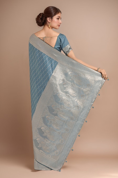 Samyukta Singhania Grey Zari Woven Banarasi Silk Saree With Blouse 