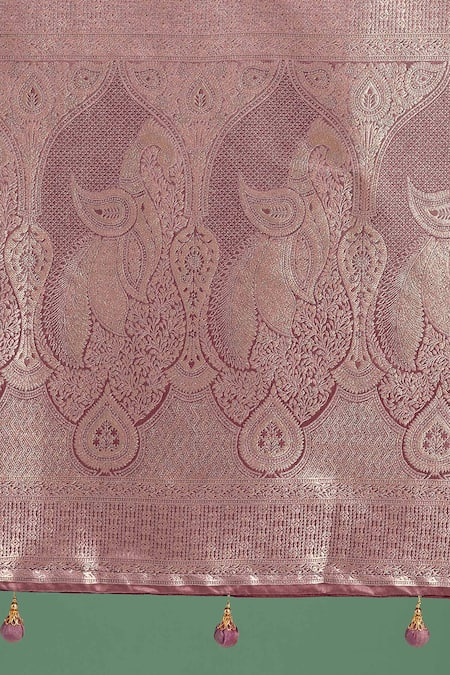 Buy_Samyukta Singhania_Pink Zari V-neck Woven Banarasi Silk Saree With Blouse _Online_at_Aza_Fashions