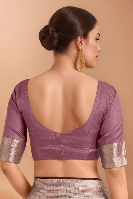 Shop_Samyukta Singhania_Pink Zari V-neck Woven Banarasi Silk Saree With Blouse _Online_at_Aza_Fashions