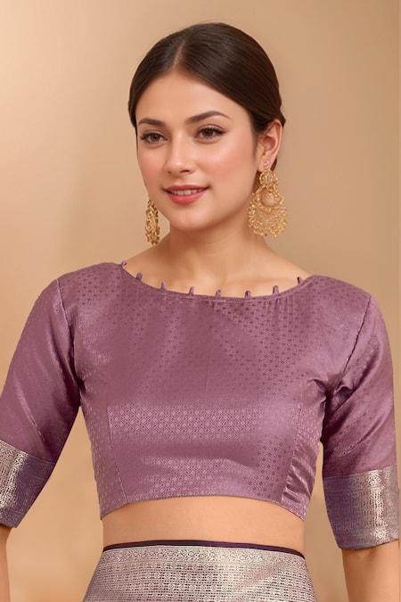 Buy_Samyukta Singhania_Pink Zari V-neck Woven Banarasi Silk Saree With Blouse 