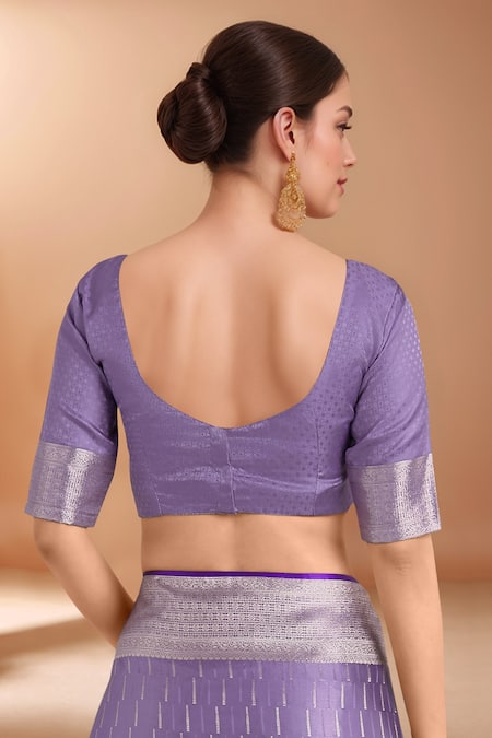 Samyukta Singhania Lavender Zari Round Neck Woven Banarasi Satin Silk Saree With Blouse Online at Aza Fashions Samyukta Singhania_Lavender Zari Round Neck Woven Banarasi Satin Silk Saree With Blouse _Online_at_Aza_Fashions