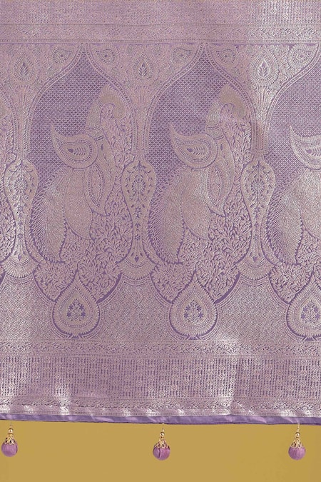Shop Samyukta Singhania Lavender Zari Round Neck Woven Banarasi Satin Silk Saree With Blouse Online at Aza Fashions Shop_Samyukta Singhania_Lavender Zari Round Neck Woven Banarasi Satin Silk Saree With Blouse _Online_at_Aza_Fashions