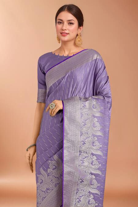 Buy Samyukta Singhania Lavender Zari Round Neck Woven Banarasi Satin Silk Saree With Blouse Buy_Samyukta Singhania_Lavender Zari Round Neck Woven Banarasi Satin Silk Saree With Blouse