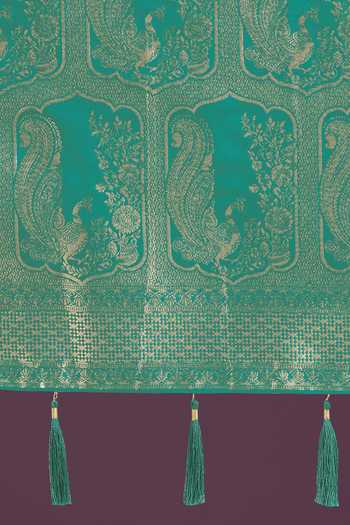 Buy Khwaab By Sanjana Lakhani Green Zari V-neck Woven Banarasi Saree With Blouse Buy_Khwaab By Sanjana Lakhani_Green Zari V-neck Woven Banarasi Saree With Blouse